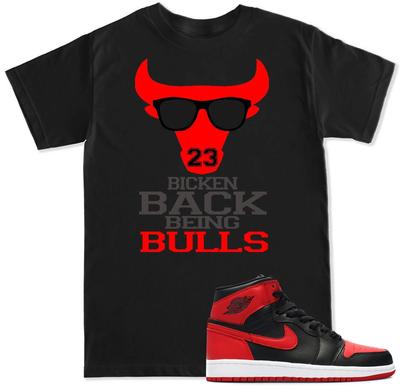 Bicken Back YG T-Shirt passend zu Air Js RETRO 1 HIGH OG Bred Rote Schuhe