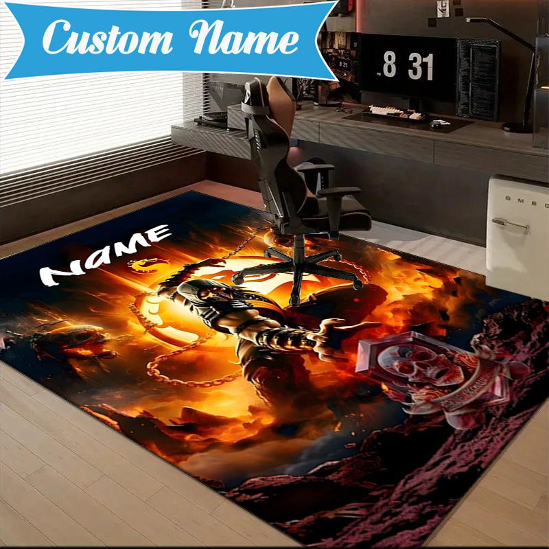 Custom Name Thunderous Warrior's Kombat Rug for Living Room, Game Rooms, Office, Bedroom, Floor Mat Playful Design, fan gifts Christmas decor
