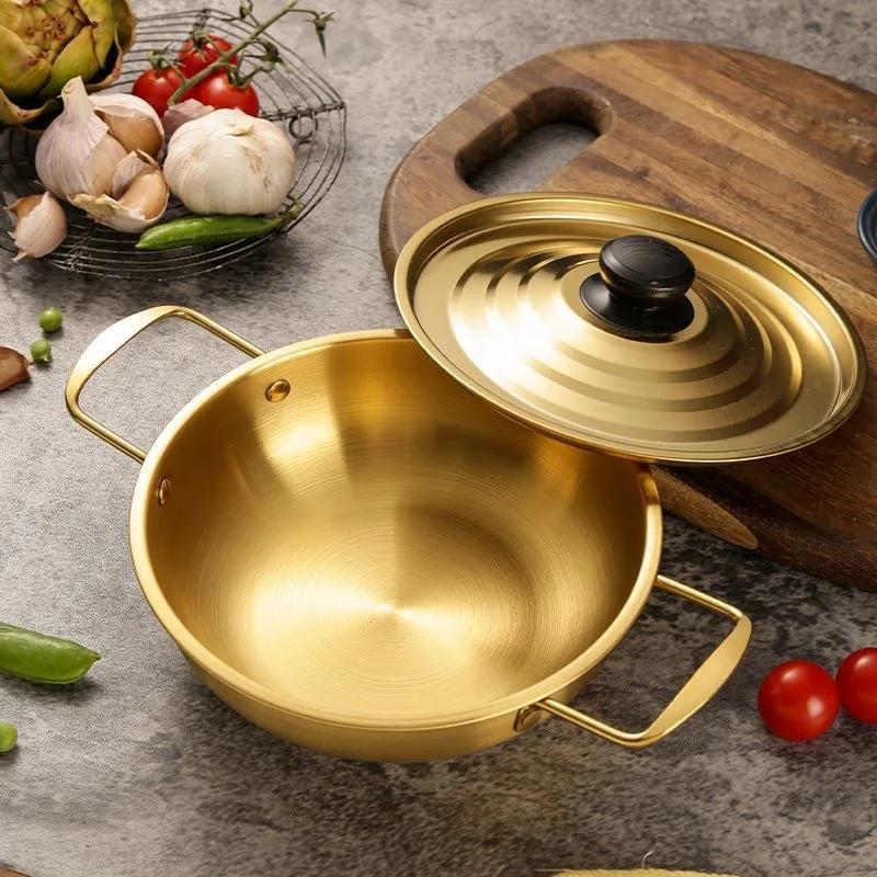 Stainless Steel Saucepan Dry Pots Home Cooking Seafood Rice Pot Paella Pan Picnic Snack Plates Cookware with Handle for Kitchen