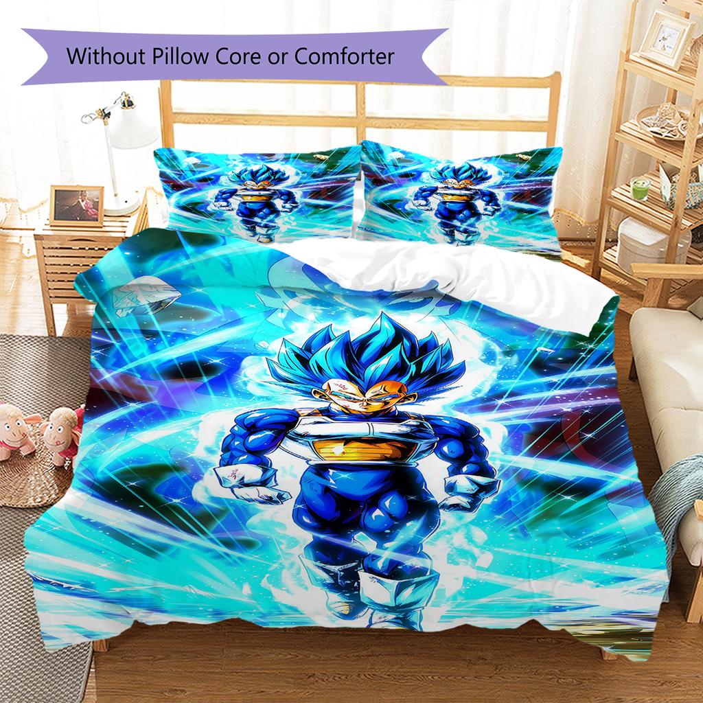 Ropa de cama con patrón de Vegito, Juego de colcha, Funda de colcha, Funda de almohada, Regalo de cumpleaños para el hogar (1 * funda nórdica + 2 * fundas de almohada, sin núcleo)