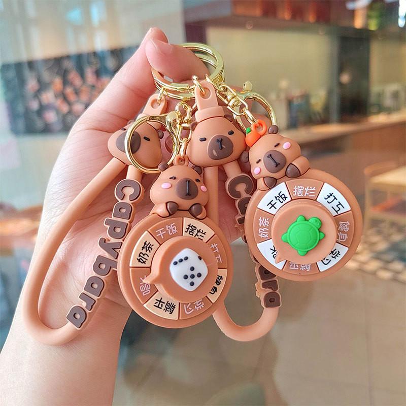 Rotation Capybara Stylish Keychain Panda Apple Heart Keyring Silicone