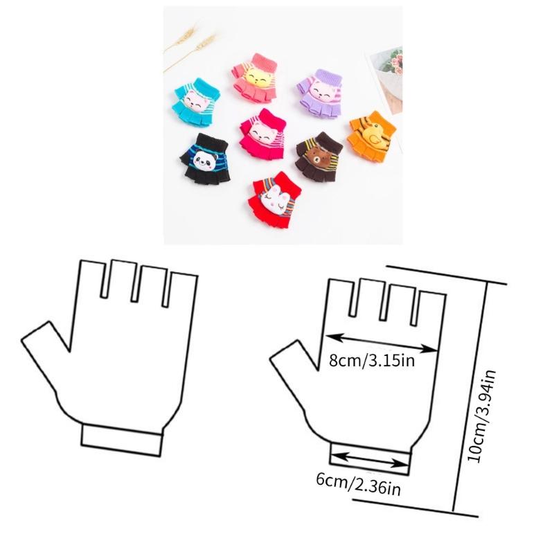 Kids Cartoon Animal Warm Gloves Handwoven Half Finger Gloves Universal Handwear