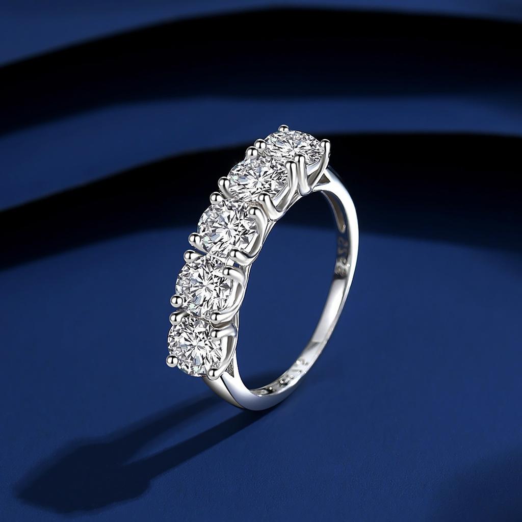 European American 925 Sterling Silver Rhodium Plated Prong Set Brilliant Cut Moissanite Women's Ring D Color High-End Luxury