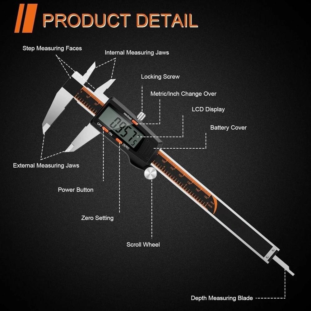 6 Inch Vernier Caliper Auto-Off Feature Measuring Tool Accurate Digital Caliper  Engineering