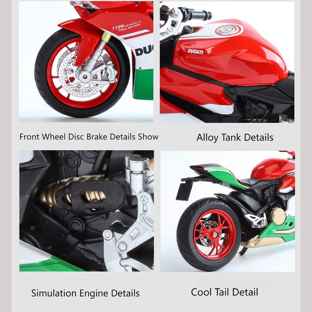 1:12 Skala 1199 Motorrad Spielzeugmodellautos Legierung Druckguss Stoßdämpfung Ton Licht Kettenverbindung Simulation Motoren für Jungen