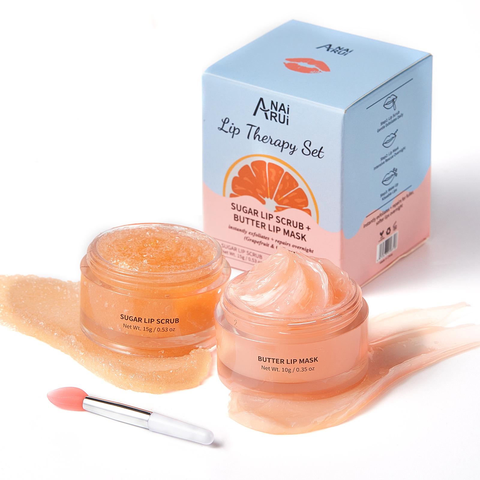 ANAiRUi Lip Scrub & Lip Mask Set, Overnight Hydrating Exfoliating Lip Treatment Kit Graperuit