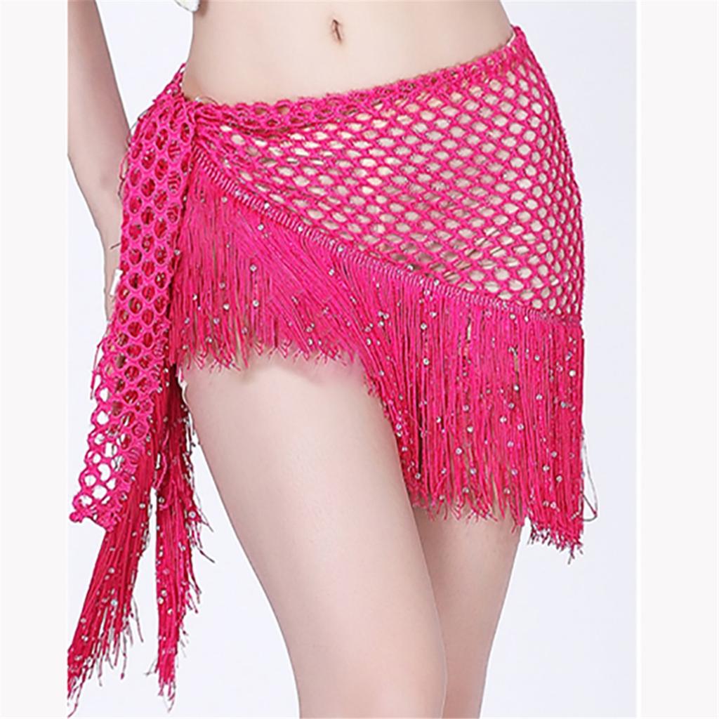 Practice Dance Hip Scarf For Women Mesh Dangling Belly Dance Belt Hip Skirt Scarf Tassels Bling Sequins Wrap