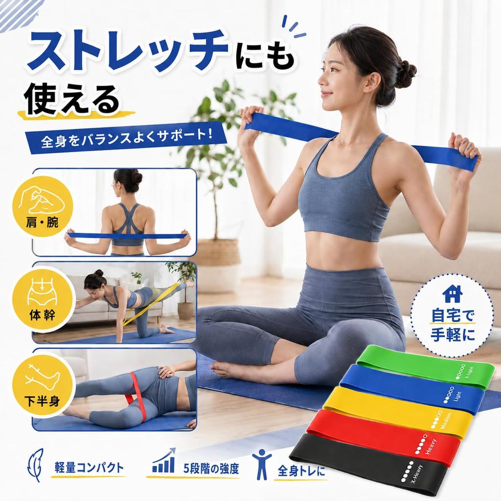 XuJJJJunB Resistance Band 5 Color Set TPE Loop Type for