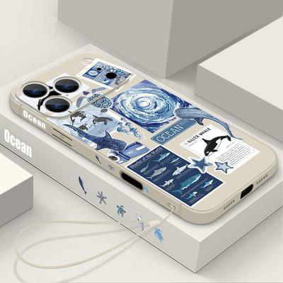 Custodia Laccetto con Stampa Pesci dell'Oceano Squalo per iPhone 17 Pro Max Funda iPhone 16 15 14 13 Pro Max 11 16E 17E Copertura Morbida in Silicone