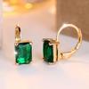 Elegant Square Green Zircon Drop Earrings for Women Vintage Gold Color Wedding Party Jewelry Gift
