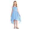 Girls Elegant Sequin Party Dress Ruched Design Sleeveless High Low Hem Chiffon Material Birthday Dress