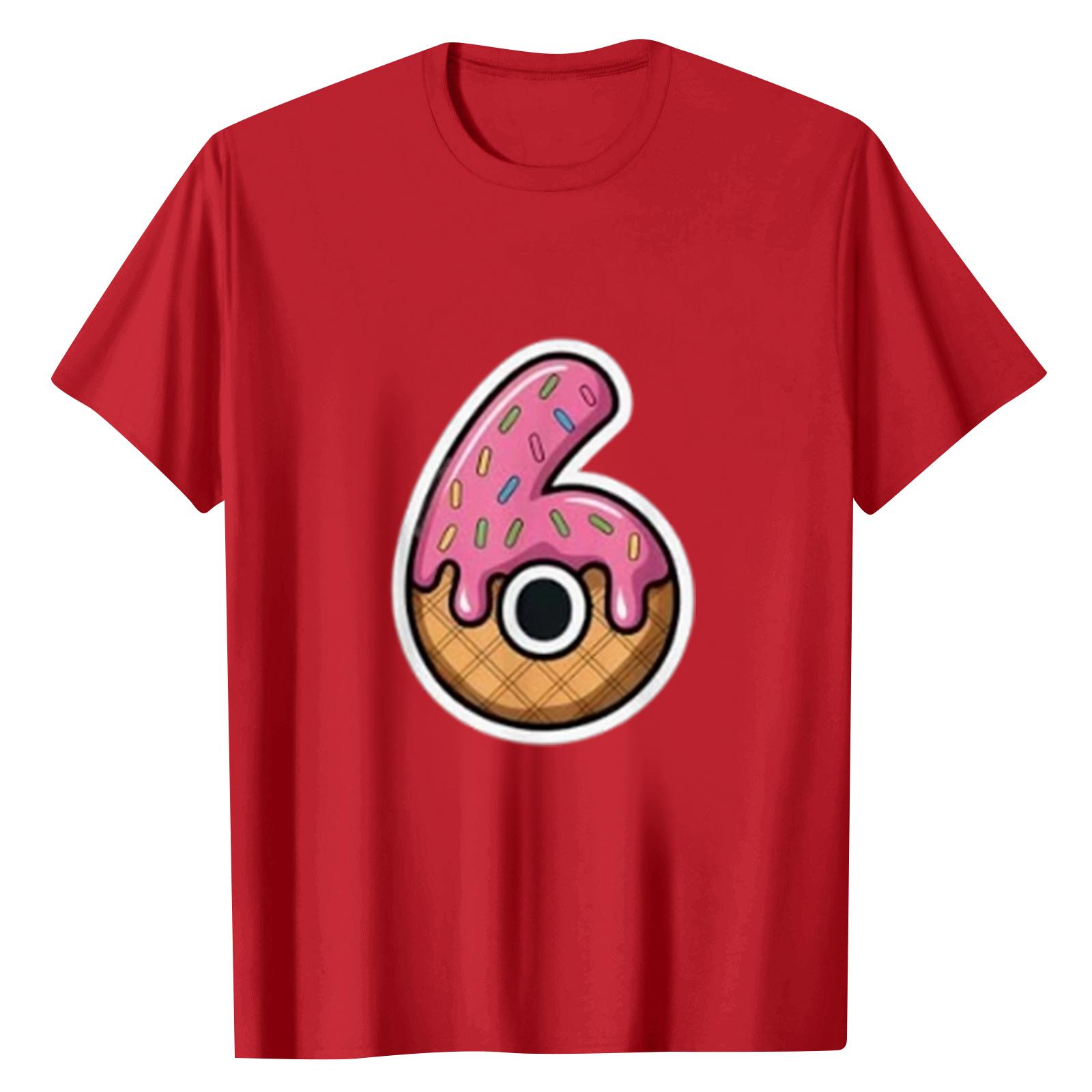 

Женский повседневный топ с цифровым принтом, круглым вырезом и короткими рукавами L красный