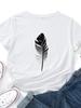Black Feather Print T Shirt Women Short Sleeve O Neck Loose Tshirt Summer Women Tee Shirt Tops Camisetas Mujer