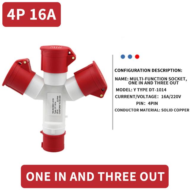 KRE IP44 Wasserdichter Industriestecker Dreiwege-Y-Typ-Steckdose 16A 32A 3 4 5 Pin Verdrahtung und Drehstromanschluss 1013