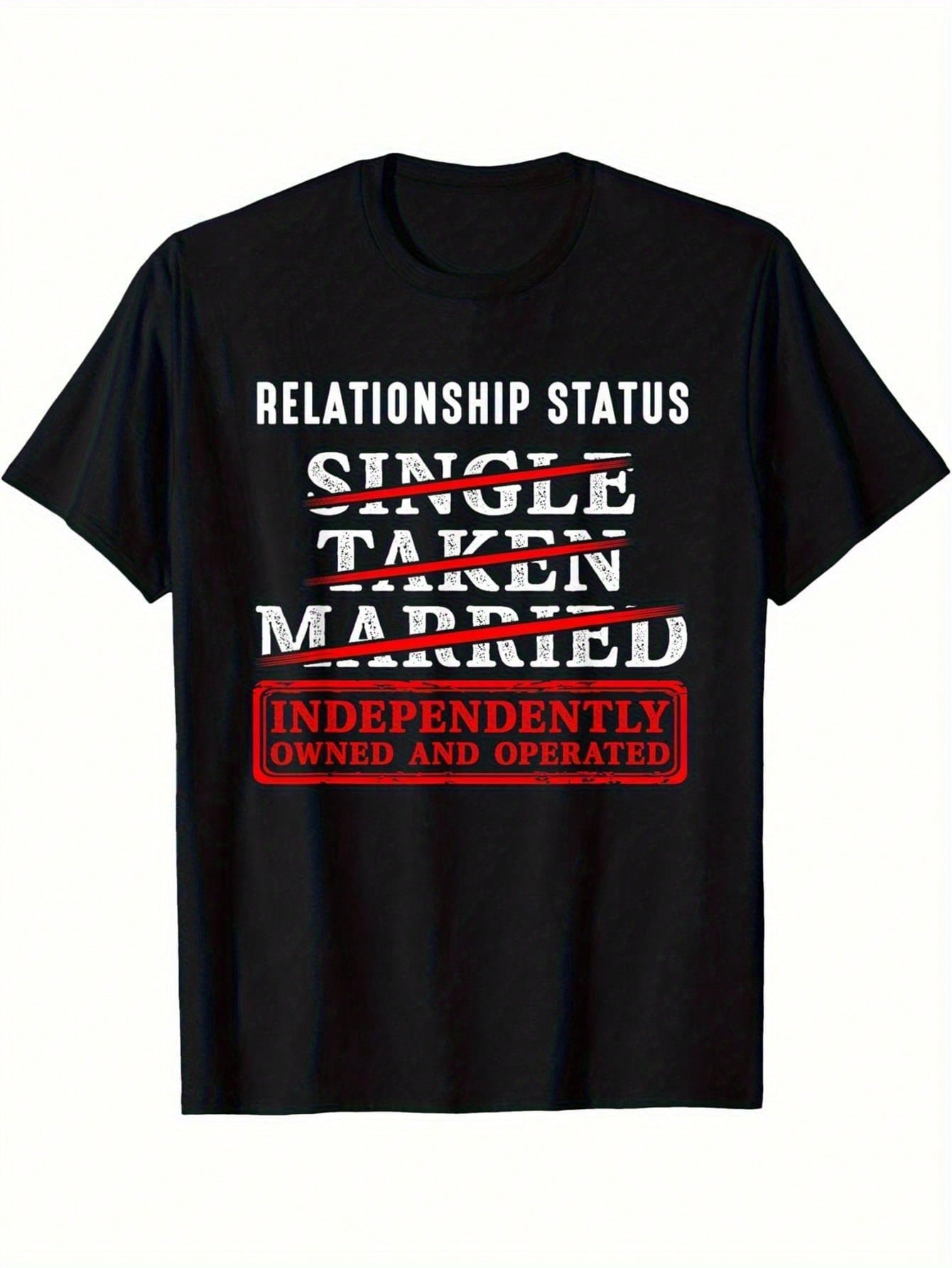 unisex S Funny Divorce Humor T-Shirt -  Relationship Status: Single/Married/Divorced/Independently Own  Bold White & Red Text Print, Black Casual Shor S разноцветный