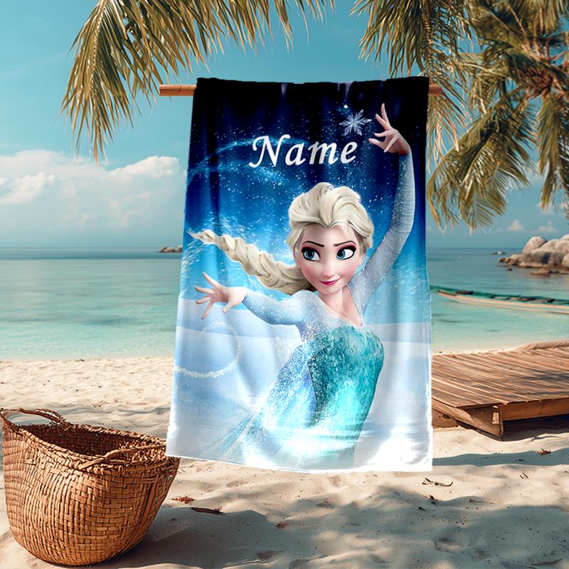 Custom Name Ultra-Soft Beach Towel with Elsa Theme,Ideal for Pool - Camping, Diving - Perfect Travel Essential, Vibrant Beach Towel.