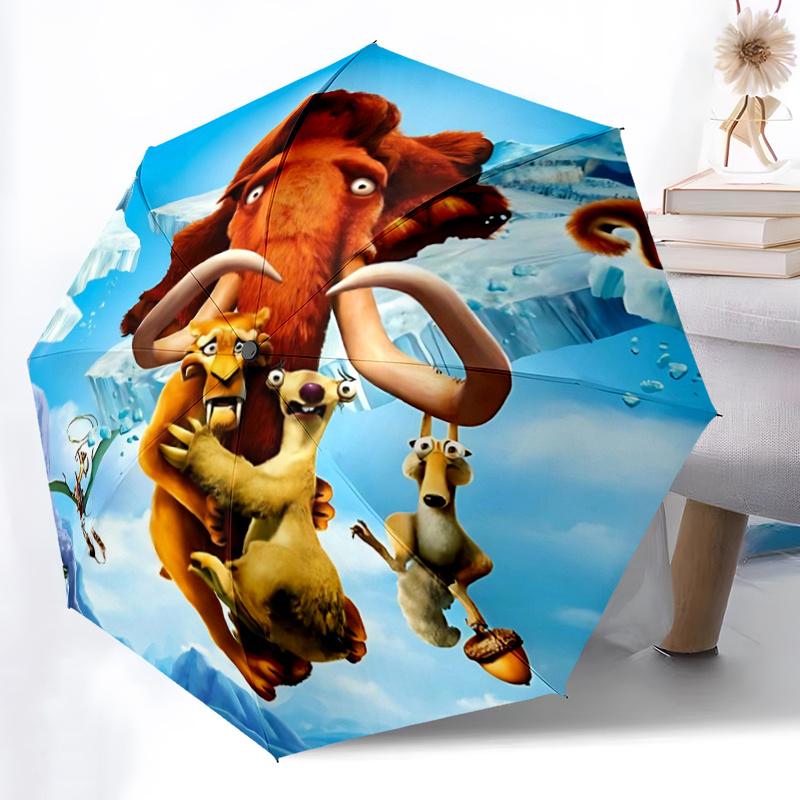 1pc Ice Age Characters Auto Open Close Umbrella, Portable Folding Design with 8-Rib Iron Frame, Outdoor for Fans, Travelers, Daily Use, Gift