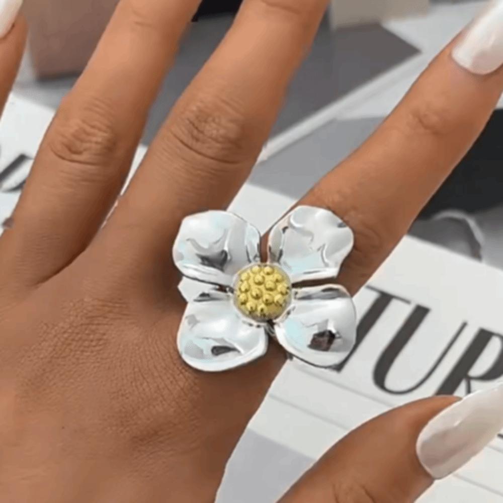Exaggerated Adjustable Opening Rings Stainless Steel Finger Ring Oversized Flower Rings Wedding