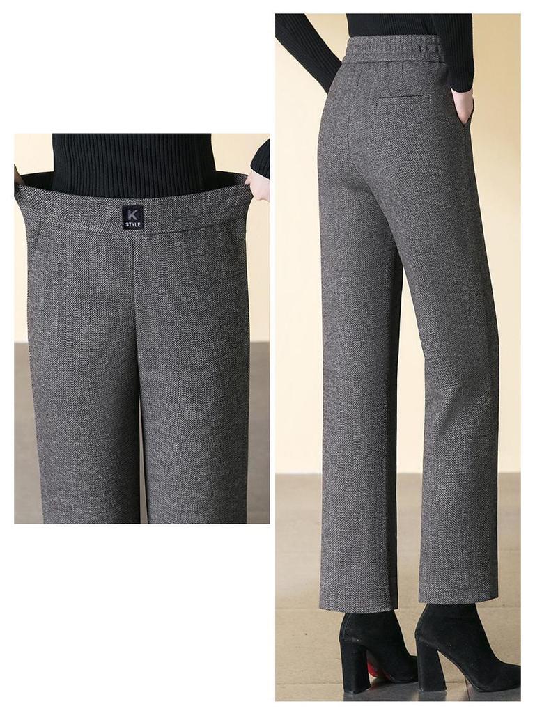 Damskie spodnie z wysokim stanem, z mieszanki wełny, z prostymi nogawkami, pogrubione, petite, długość 9/10 na jesień/zimę 2024