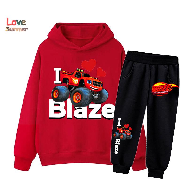 2pcs Boys hoodie Set car monster patterns boys like 2pcs Sporty Pants Hoodie Set Gift Ideal Daily Outdoor Wear Suit Thin Kids Tracksuit