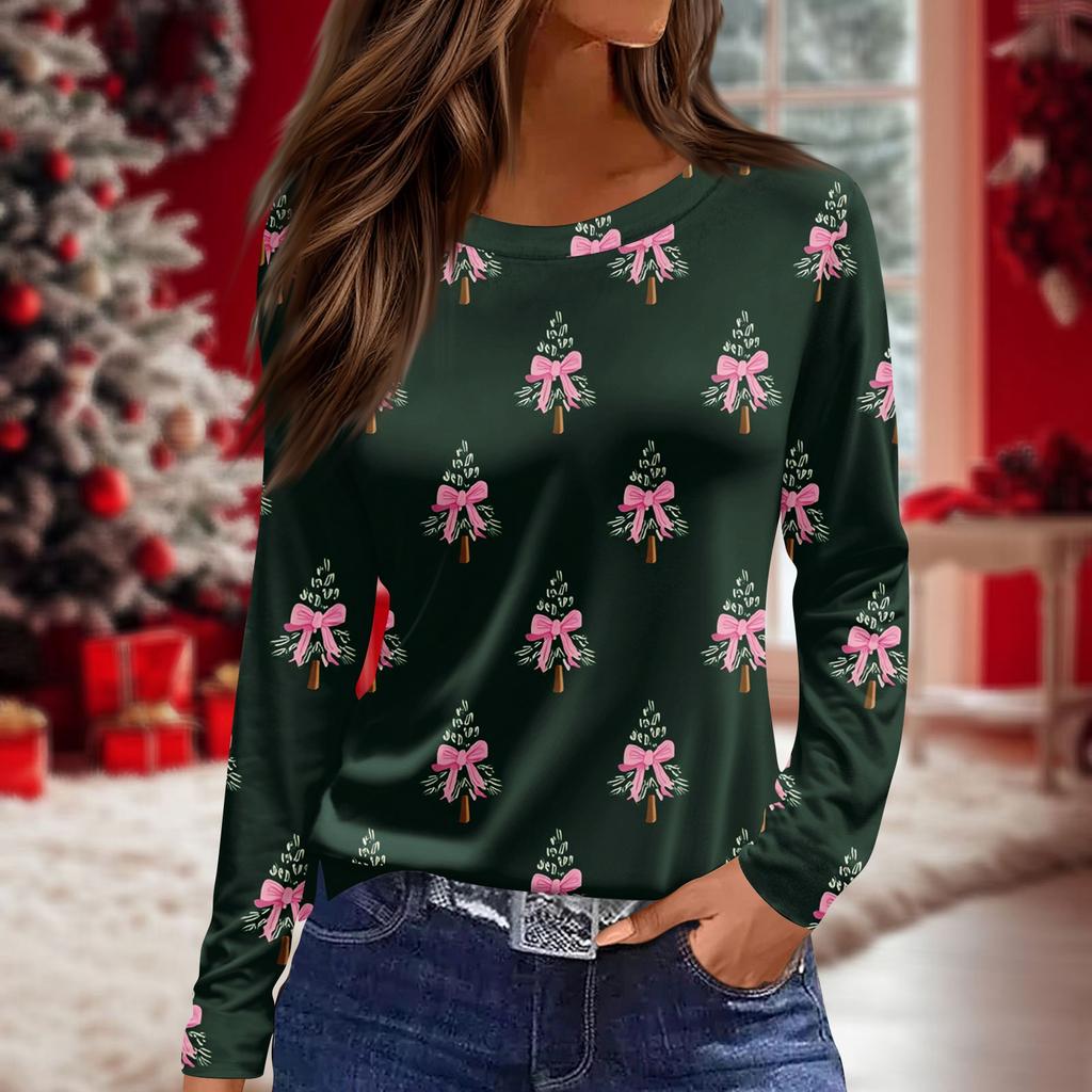 Dame Hverdagslig Langermet Trykket O-hals Topp