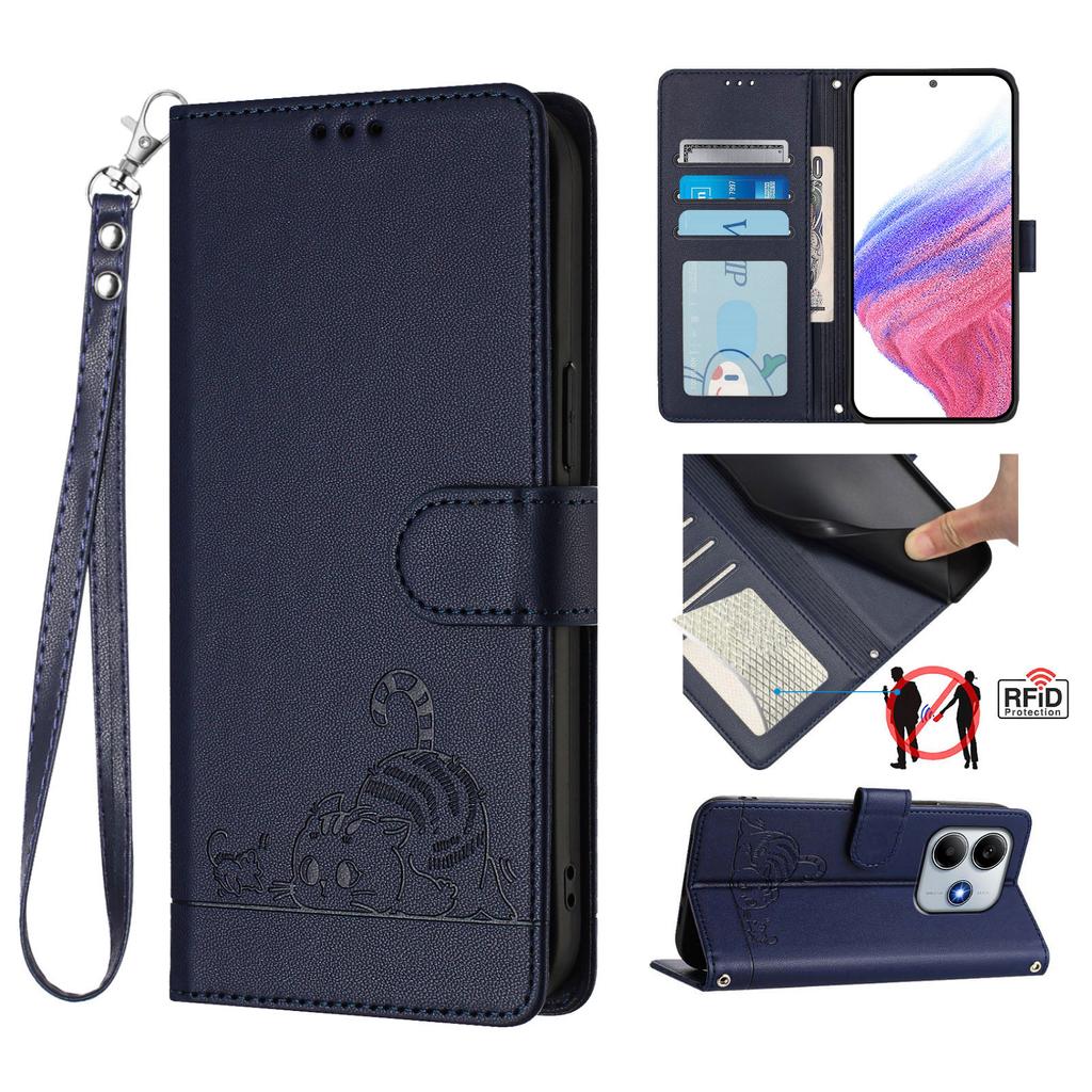 For Xiaomi Redmi Note 14 5G Case with Strap RFID Blocking Leather Wallet Phone Cover Cat Mouse Pattern