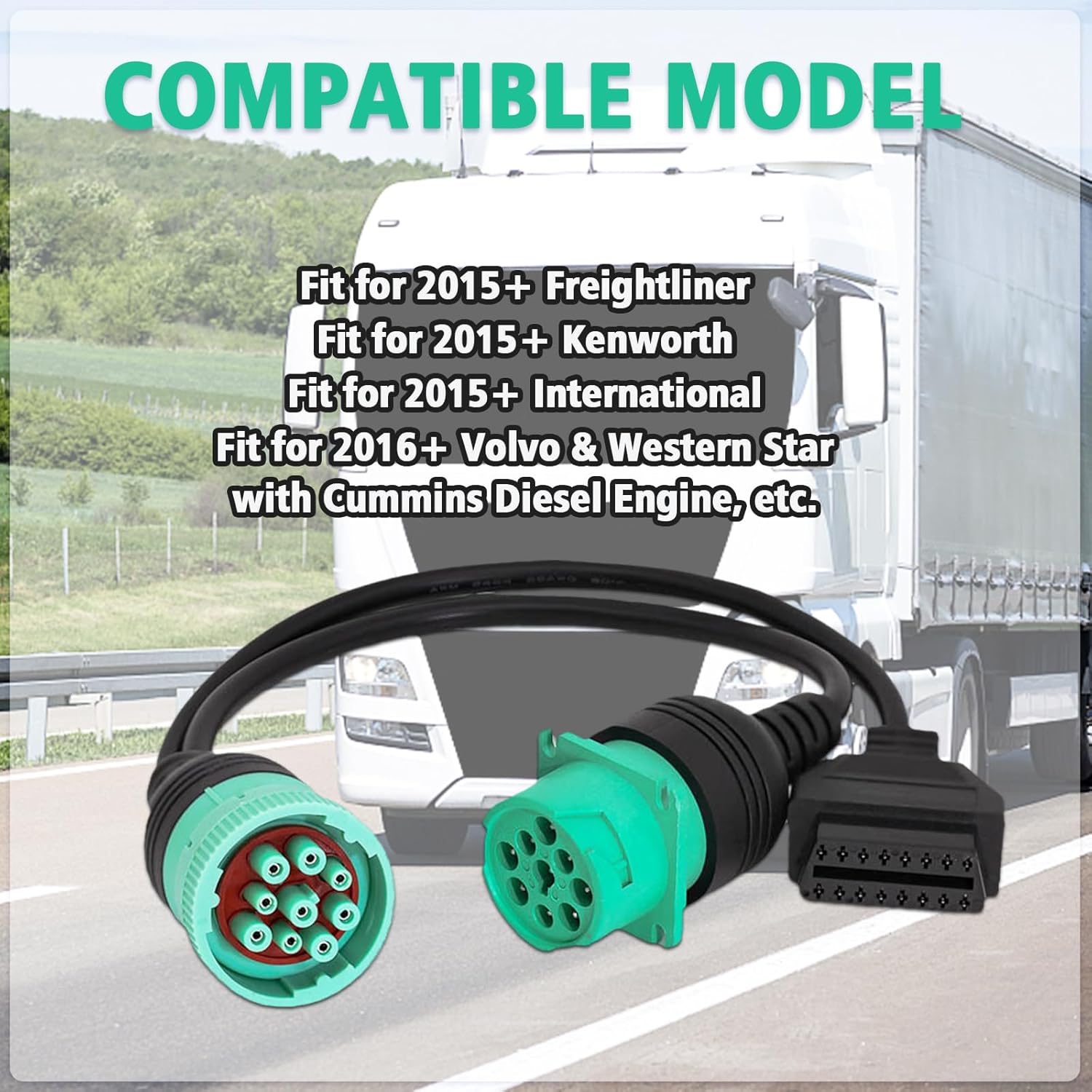 J1939 9 Pin to OBD 2 Male Adapter Cable,Work with Truck Diagnostic Scanner Type 2 Green J1939 Diagnostic Connector,OBD to 9 Pin J1939 Y Cable Fit for