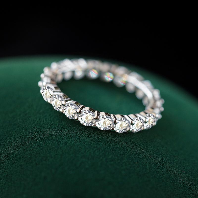 Luxurious Four-Prong Round Full Diamond Geometric Couple Ring For Women Original Sterling Silver Anniversary Gift Jewelry