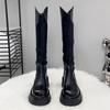 Quality Long Women Boots Flats Platform Knee High Leather Shoes Chelsea High Boots New Goth Trend Walking Fashion Mujer De Botas