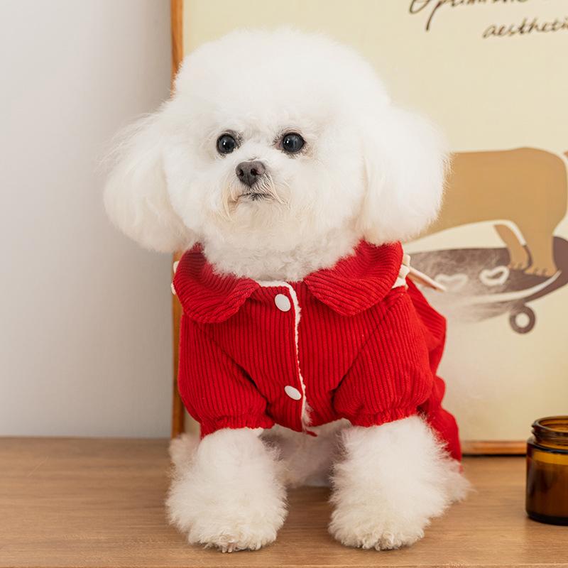 Dog Four-legged Clothing Autumn and Winter Warm Corduroy Thickened and Velvet Small Dog Teddy Bear Clothing Pet Clothes