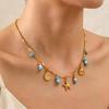 Blue Natural Stone Shell Conch Pearl Pendant Necklace for Women, Stainless Steel Fashion Ocean Style Neck Chain Jewelry