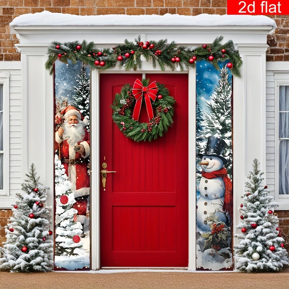 Merry Christmas Couplet Banner Santa Claus Snowman 1 Pair Polyester Indoor Outdoor Decor