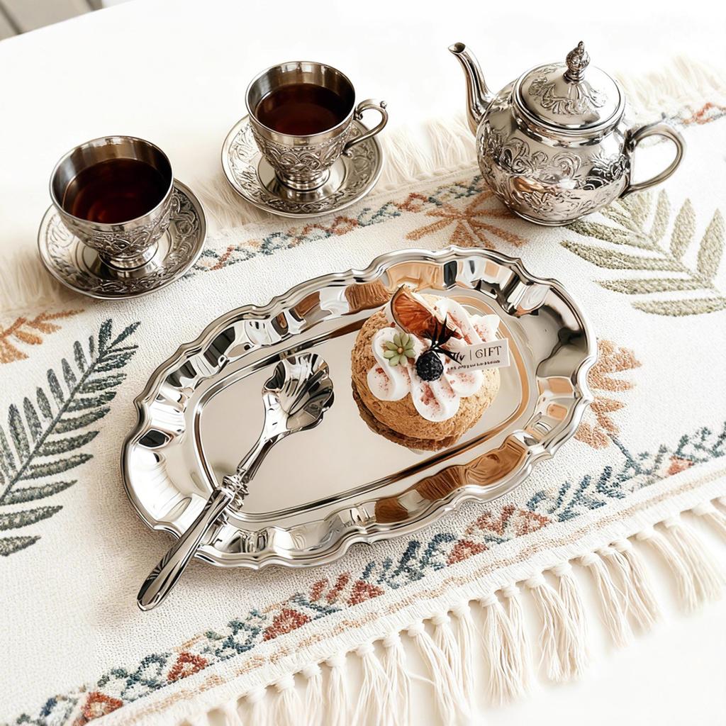 BROval Stainless Steel Cake Tray Afternoon Tea Dessert Plate Silver Jewelry Mirror Surface Storage Tray Trays Decorative OrganizerEY