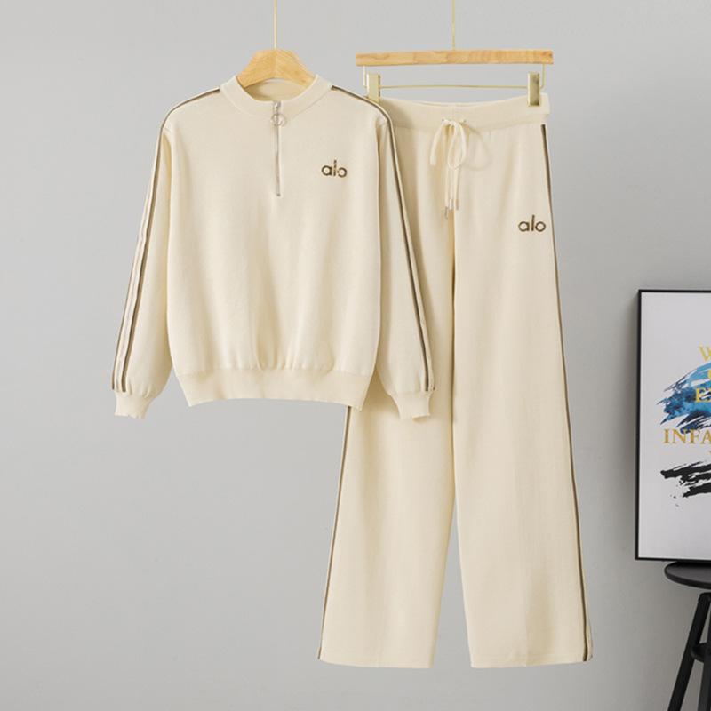 New Casual Long-sleeved Stand-up Collar Cardigan Striped Anti-aging Long Pants Set