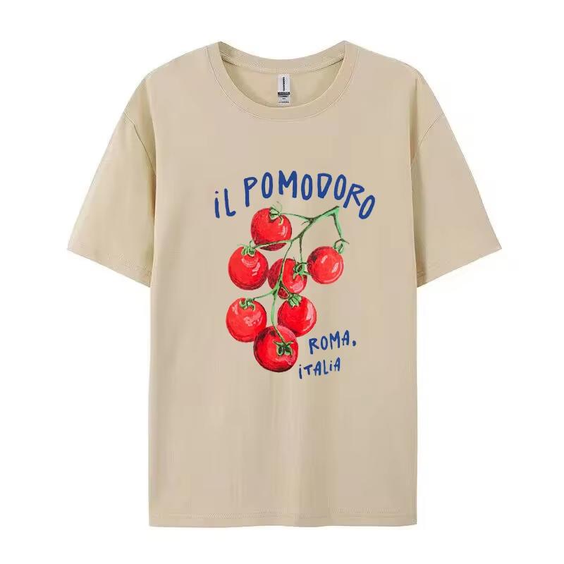 Hot Sale Tomato Print Round Neck Short Sleeve T-Shirt Unisex Casual Harajuku Hip Hop T-shirt Print Crew Neck Casual T Shirt