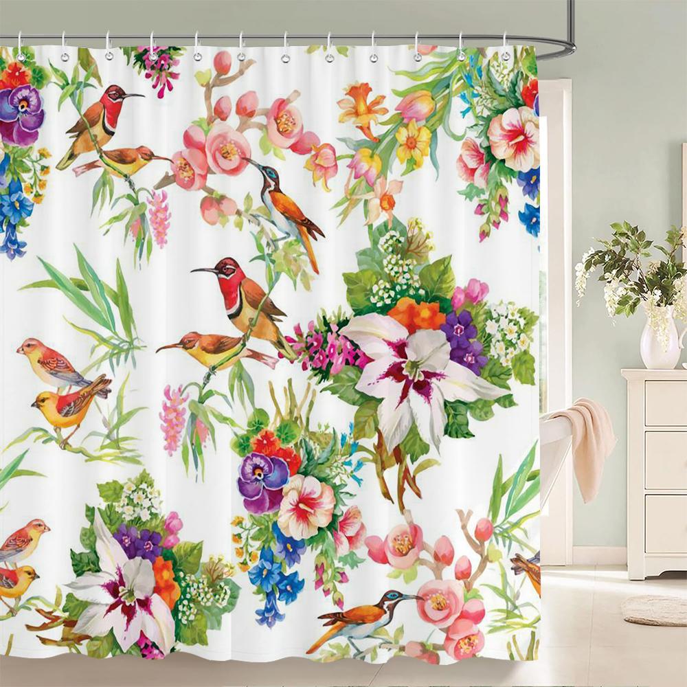 1 pièce Rideau de douche en tissu polyester à motif floral coloré Tissu imperméable Rideau de salle de bain Rideau de séparation anti-moisissure