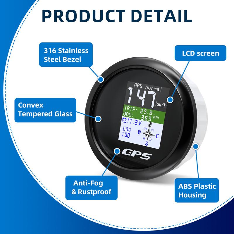 ZMFJH Digital 0-600KMH,MPH,Knots 85mm GPS Speedometer Gauge TFT Screen COG TRIP Odometer Voltage Compass Waterproof for Boat Car