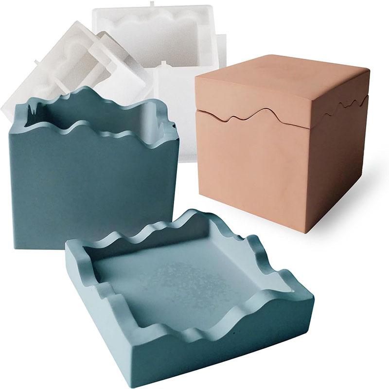 Square Box Mold with Irregular Edges Candle Vessels Jewelry Holder Resin Concrete Molds Storage Container Jar Dish Display Silicone Molds DIY