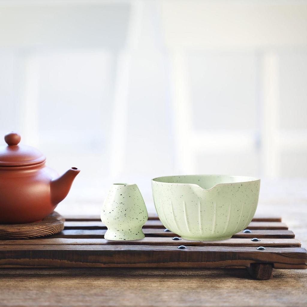 2Pcs Matcha Bowl Whisk Tea Bowl with Whisk Holder Crafting Smooth Surface Gift Tea Utensils Tea Bowl for Desktop Living Room