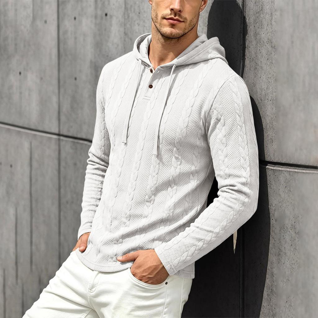 Men's Hooded Cable Knit Pullover Sweatshirt Casual Long Sleeve Fall Winter Outerwear