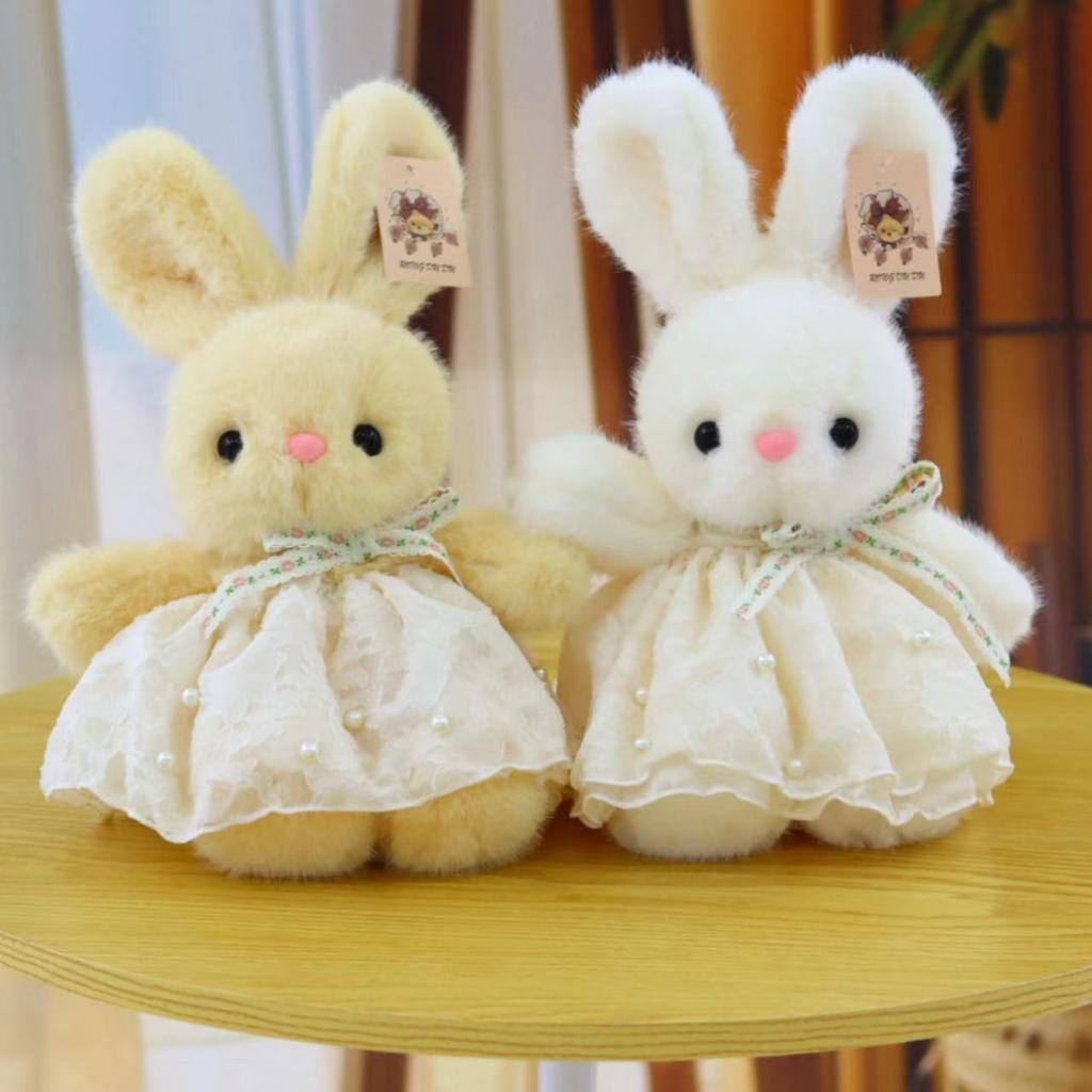 Cute Little White Rabbit Plush Toy Floral Skirt Rabbit Doll Grab Machine Doll Girl Birthday Gift