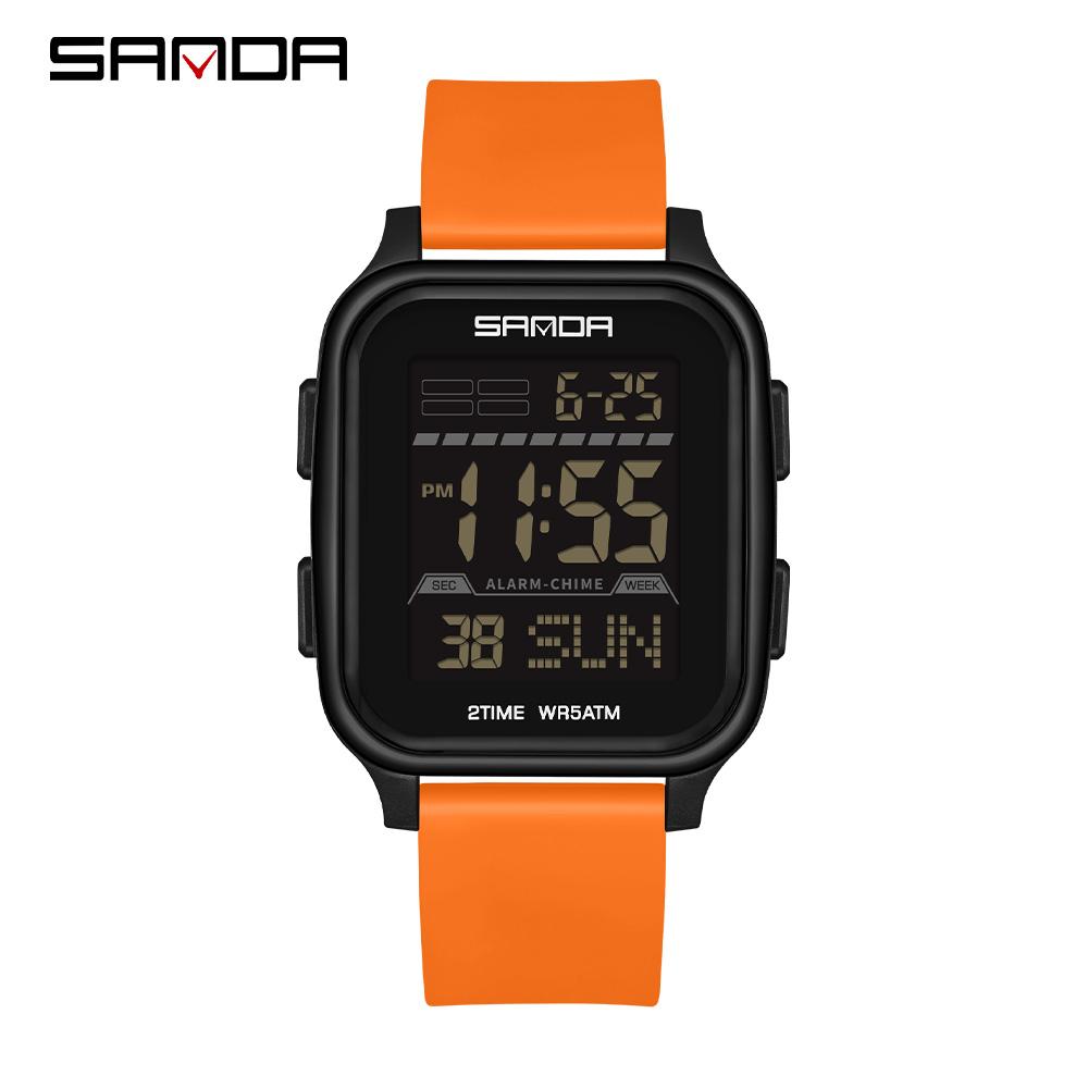 SANDA 2211 Leisure Men's Electronic Watch Multi functional Square Dial Calendar Sports Fluorescent Waterproof Digital Watch