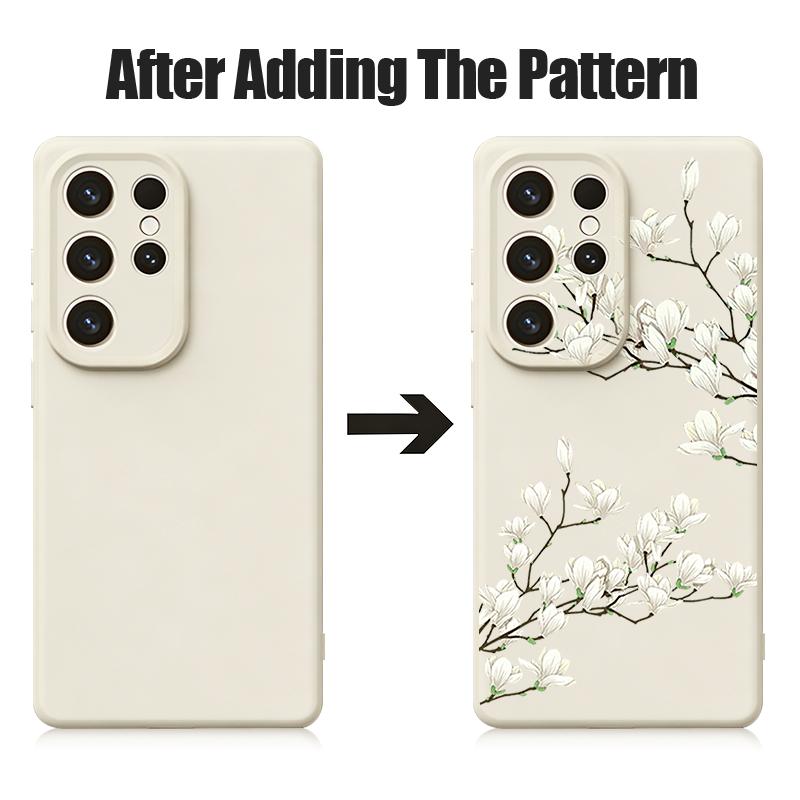 White Flowers Print Case For Samsung Galaxy S26 S25 Ultra S24 Plus S23 S22 Ultra Magnetic For Magsafe Liquid Silicone Cover