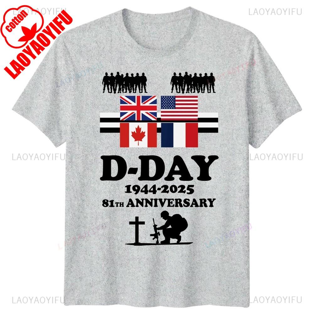 Mens 81st Annivarsary Flags DDay Graphic T Shirts 1944 Normandy Tshirt Summer Woman Man High Quality Cotton Shortsleev
