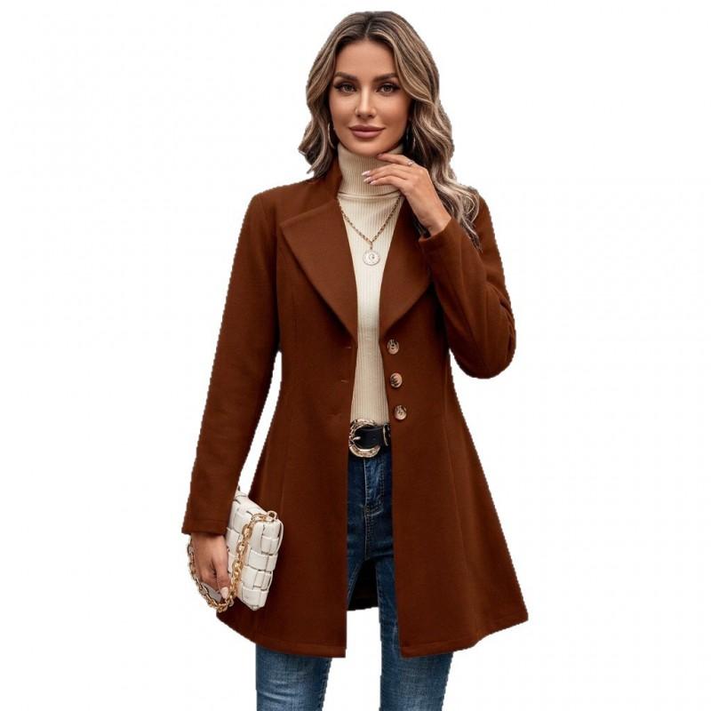 Damen Mittellanger Wollmischungs-Mantel 2026 Herbst Schmal geschnitten Halbt turtleneck Überzieher