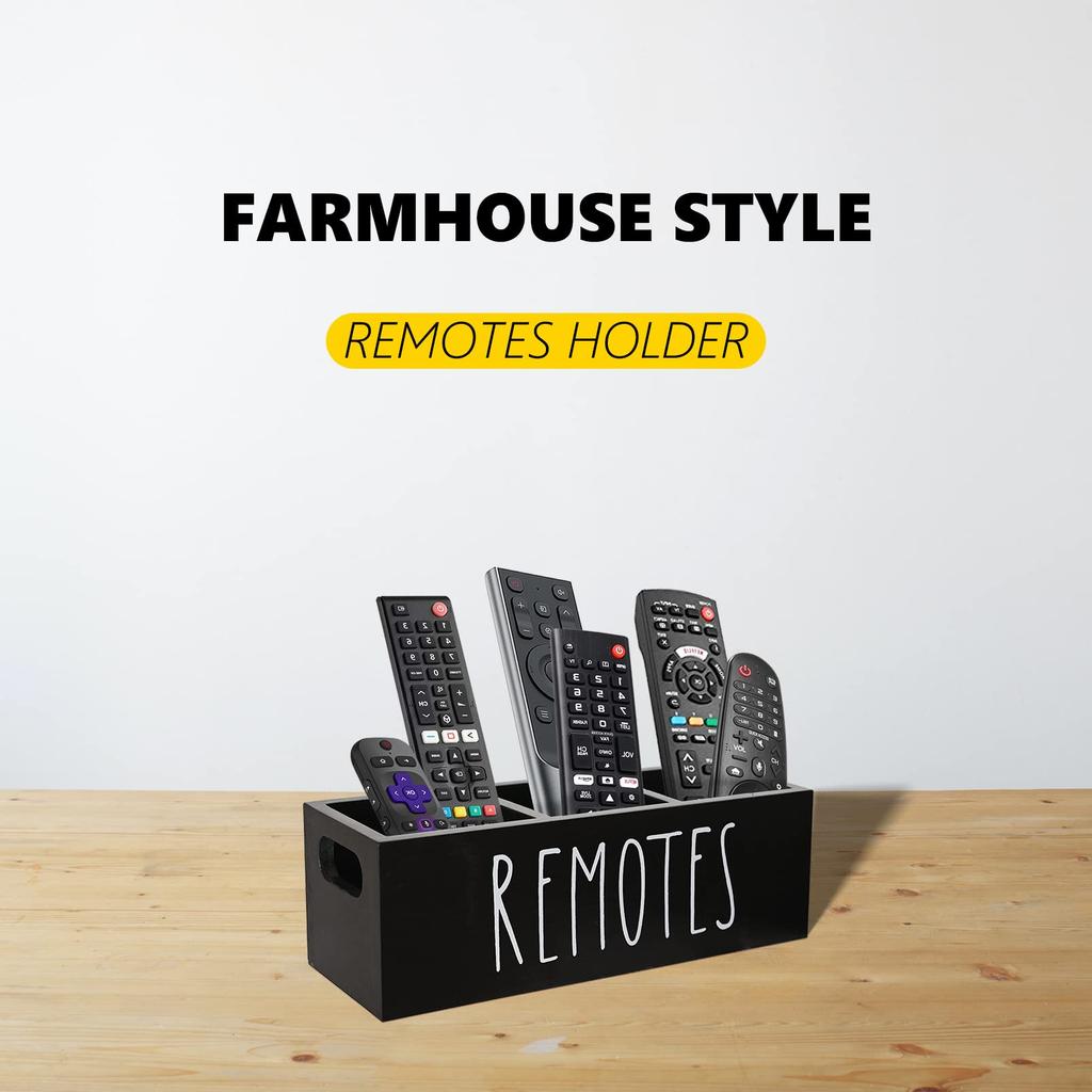 Remote Control Holder Farmhouse Remote Storage Caddy Bedside TV Controller Box Wood Media Organizer Tray for Home Bedroom Table