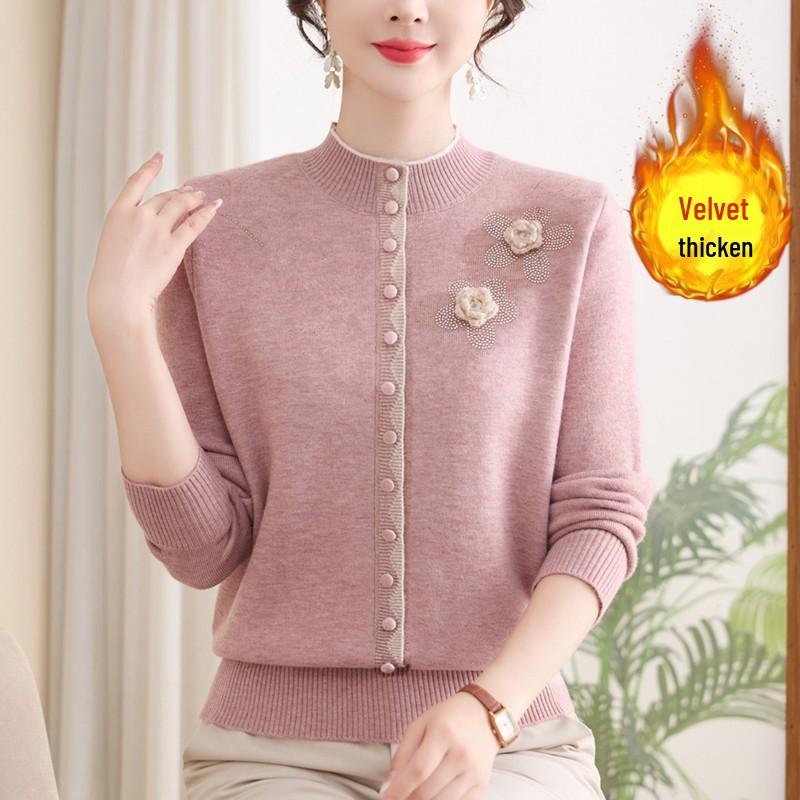 

Mom s Winter Velvet Sweater: Thickened Half-High Collar Base Layer for Middle-Aged and Elderly Women XL (approx. 45-52.5 kg)