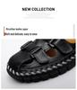 Men's Large Closed-Toe Handmade Leather Sandals, Breathable & Perforated for Beach