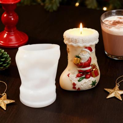 Santa Candle Silicone Mold Easy Release Winter Holiday Mould Christmas Stocking Shape Candle Mold For Children Beginners Boys