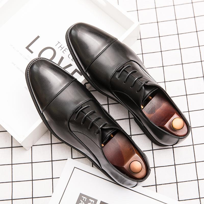 British style three-headed leather shoes business dress inner height increase pointed casual large size suit wedding shoes
